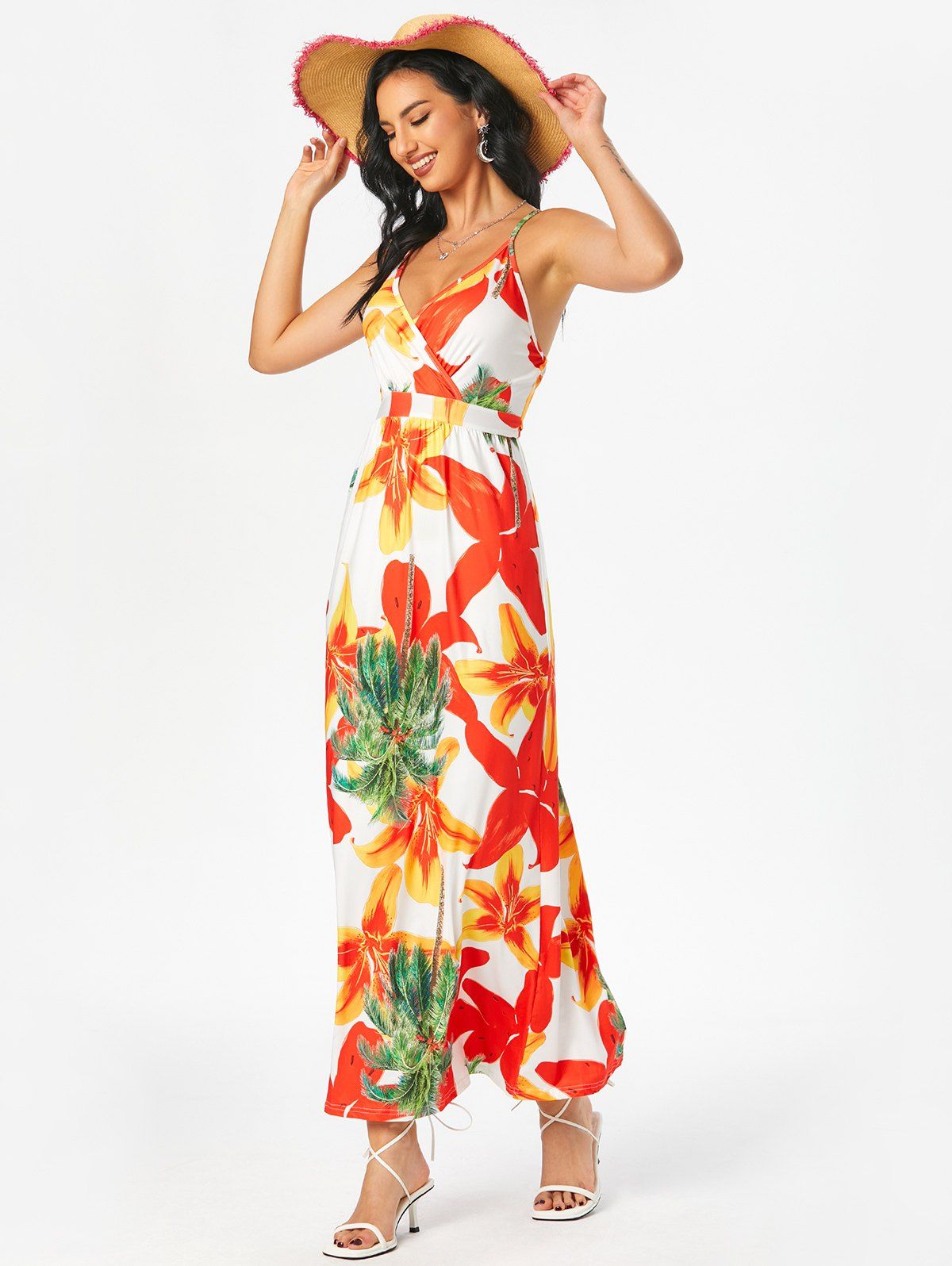Floral Print Sundress Criss Cross Maxi Surplice Dress 