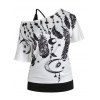 Ensemble de T-shirt à Imprimé Plume de Grande Taille à Col Oblique et de Débardeur Deux Pièces - Blanc L