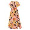 Floral Print Batwing Sleeve Slit Maxi Beach Dress - multicolor L