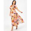 Floral Print Batwing Sleeve Slit Maxi Beach Dress - multicolor L