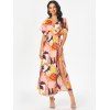 Floral Print Batwing Sleeve Slit Maxi Beach Dress - multicolor L