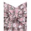 Knotted Floral Plaid Flounce Cami Dress - LIGHT PINK XL