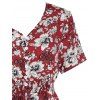 Smocked Waist Flower Button Loop Tassel Dress - RED S