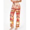 Floral Palm Butterfly Print Bowknot Wide Leg Pants - RED XL