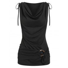 dresslily Gothic Draped Cowl Front Cinched Tie Ruched O Ring Tank Top