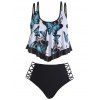 Gothic Swimwear Skull Butterfly Print Flounce Cut Out Dual Strap Tummy Control Tankini Swimsuit - multicolor M