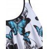 Gothic Swimwear Skull Butterfly Print Flounce Cut Out Dual Strap Tummy Control Tankini Swimsuit - multicolor M