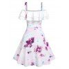 Cold Shoulder Mini Dress Tie Dye Print A Line Dress Mock Button Tiered Frilled Flounce Dress - LIGHT PURPLE XXXL