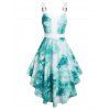 Ocean Tie Dye Print High Low Dress O Ring Straps V Neck A Line Dress Sleeveless Asymmetric Dress - GREEN L