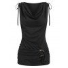 Gothic Draped Cowl Front Cinched Tie Ruched O Ring Tank Top