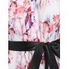 Tie Shoulder Watercolor Flower Belted Dress - LIGHT PURPLE XXXL