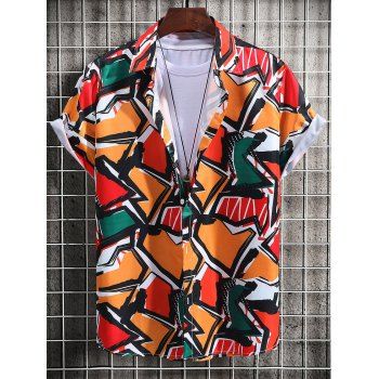 

Colorful Geometric Printed Short Sleeve Shirt, Multicolor a