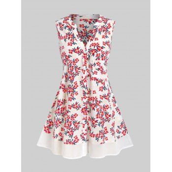 

Plus Size Floral Print V Cut Sleeveless Blouse, Multicolor