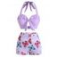 Haut Rembourré Découpé Contrôle du Ventre Nœud Papillon et Short à Imprimé Papillon - Violet clair M