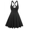 Summer Ladder Cut Out Corset Style Buckle Strap O-ring Flare Mini Dress - BLACK S