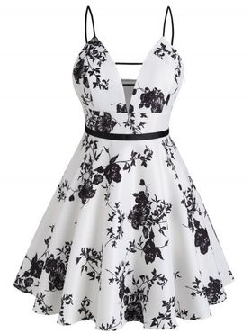 Plus Size & Curve Sundress Floral Print A Line Dress Ladder Cut Out Mini Dress