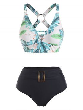 Tropical Print Crossover Padded Bikini Swinsuit