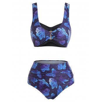 Retro Tummy Control Butterfly Bikini Swimsuit Full Coverage Swimwear Set
