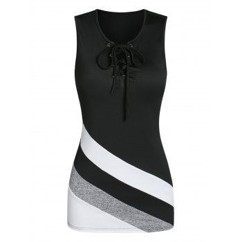 

Lace Up Contrast Colorblock Tank Top, Black