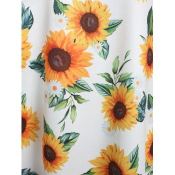 Sunflower Print Bowknot Cold Shoulder 2 In 1 Tee