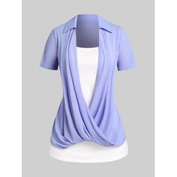 Plus Size & Curve Draped Crossover Tee and Camisole Set