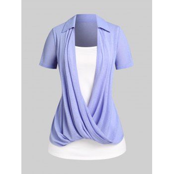 

Plus Size & Curve Draped Crossover Tee and Camisole Set, Purple