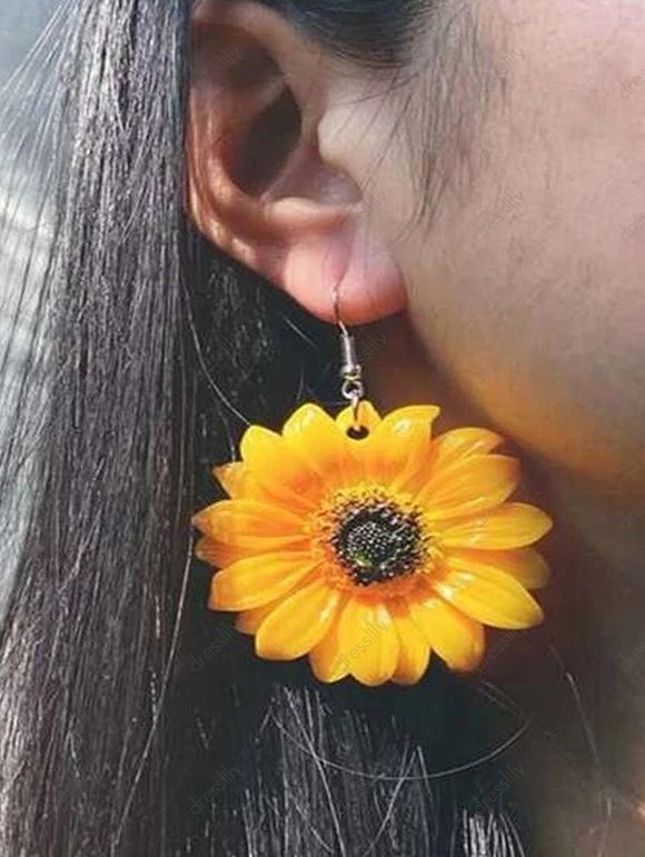 Boucles D'Oreilles Pendantes Motif Tournesol - Jaune 