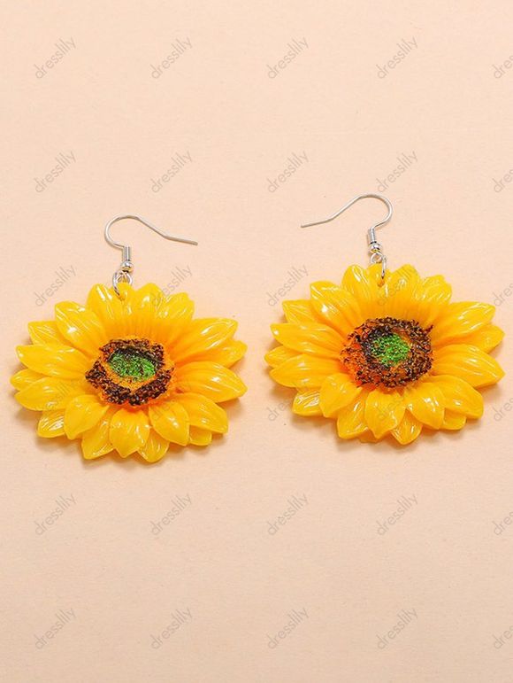 Boucles D'Oreilles Pendantes Motif Tournesol - Jaune 