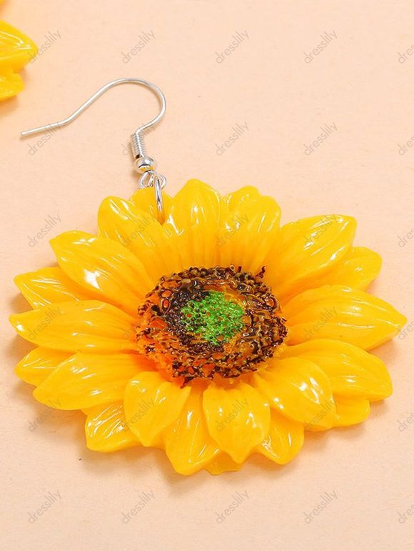 Boucles D'Oreilles Pendantes Motif Tournesol - Jaune 