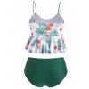 Plus Size Tropical Print Crossover Flounce Tankini Swimsuit - multicolor 4XL