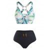 Tropical Print Crossover Padded Bikini Swinsuit - BLACK XXXL