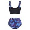 Tummy Control Bikini Swimsuit Retro Swimwear Butterfly Print Full Coverage Ruched Beach Bathing Suit - BLUE S