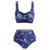 Tummy Control Bikini Swimsuit Retro Swimwear Butterfly Print Full Coverage Ruched Beach Bathing Suit - BLUE M