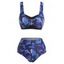 Tummy Control Bikini Swimsuit Retro Swimwear Butterfly Print Full Coverage Ruched Beach Bathing Suit - BLUE L
