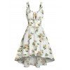 Flower Print Vacation Sundress Garden Party Dress Lace Up O Ring High Low Dress - WHITE M