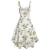 Flower Print Vacation Sundress Garden Party Dress Lace Up O Ring High Low Dress - WHITE M