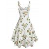 Flower Print Vacation Sundress Garden Party Dress Lace Up O Ring High Low Dress - WHITE XL