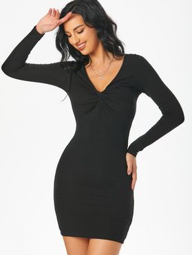 Ribbed Twisted Plunging Slinky Dress