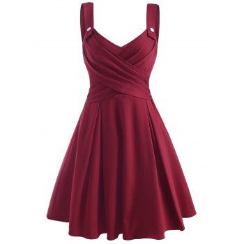 

Plus Size Mock Button Crossover Dress, Red
