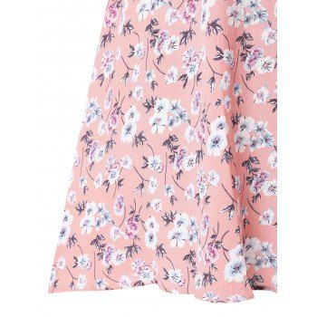 Vacation Ditsy Floral Print Smocked Waist Surplice A Line Dress