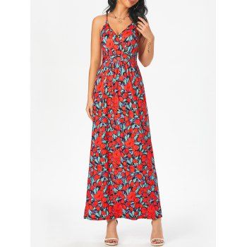 

Flower Print Sundress Crisscross Vacation Maxi Dress, Multicolor