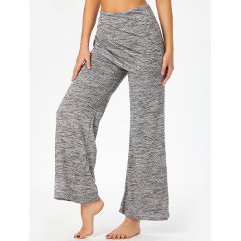 

Space Dye Cinched Overlay Bell Bottom Pants, Gray