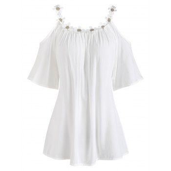 

Floral Straps Cold Shoulder Blouse, White