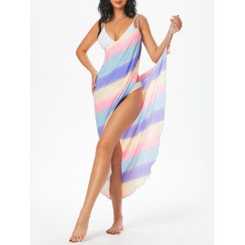 

Ombre Cover Up Striped Print Rainbow Multiway Wrap Beach Cover-up Dress, Multicolor