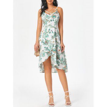 

Flower Print Crisscross Asymmetric Dress, Light green