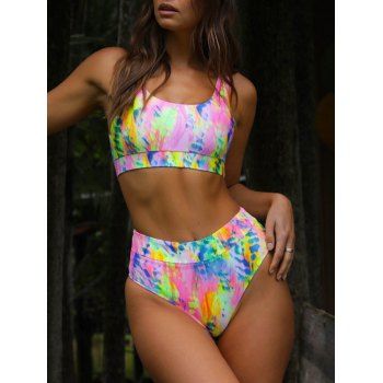 

Tie Dye High Leg Crop Tankini Swimwear, Multicolor