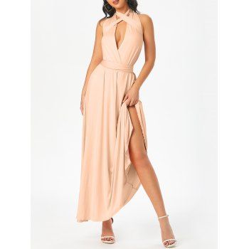 

Halter Tie-around Open Back Maxi Dress, Light coffee