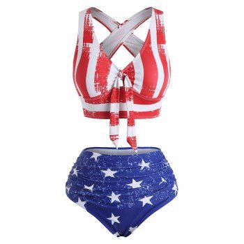 

Cross Back American Flag Knot Bikini Swimwear, Red