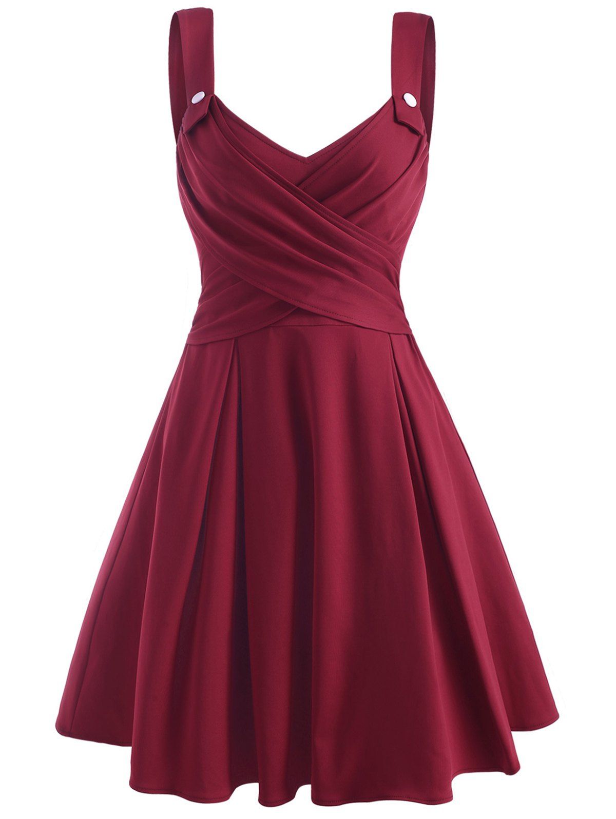 Plus Size & Curve Dress Mock Button Crossover High Waisted Dress A Line Midi Dress - RED L