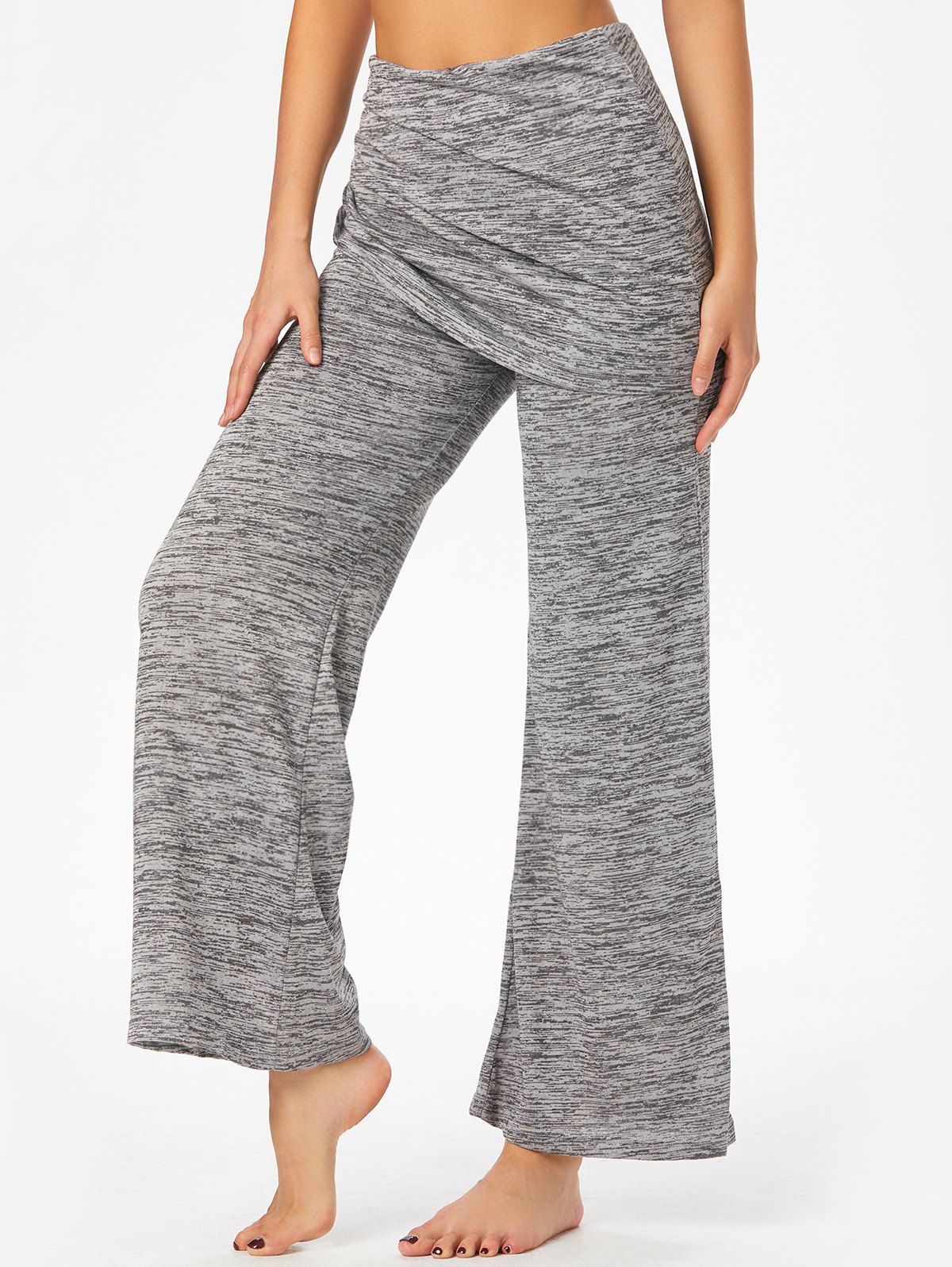 Space Dye Cinched Overlay Bell Bottom Pants 